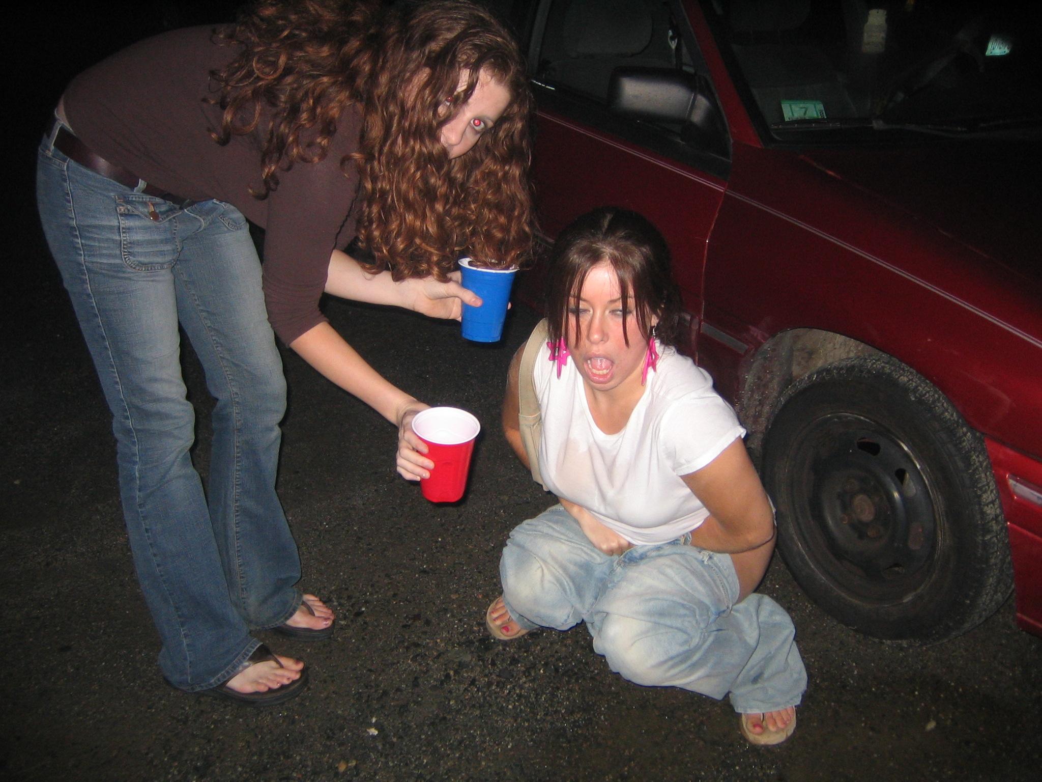 Girl peeing at a party