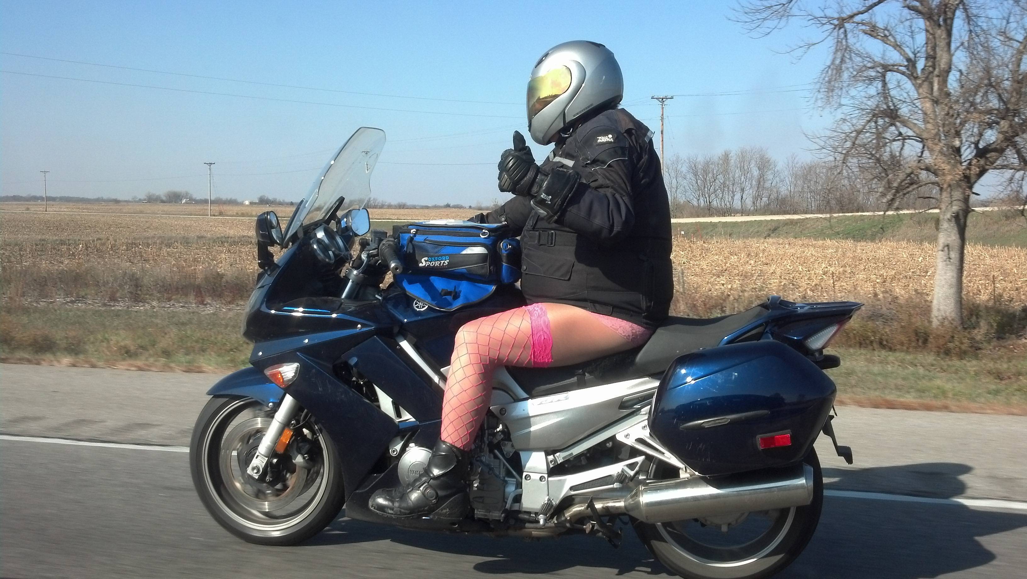Motorcycle riders wearing pantyhose
