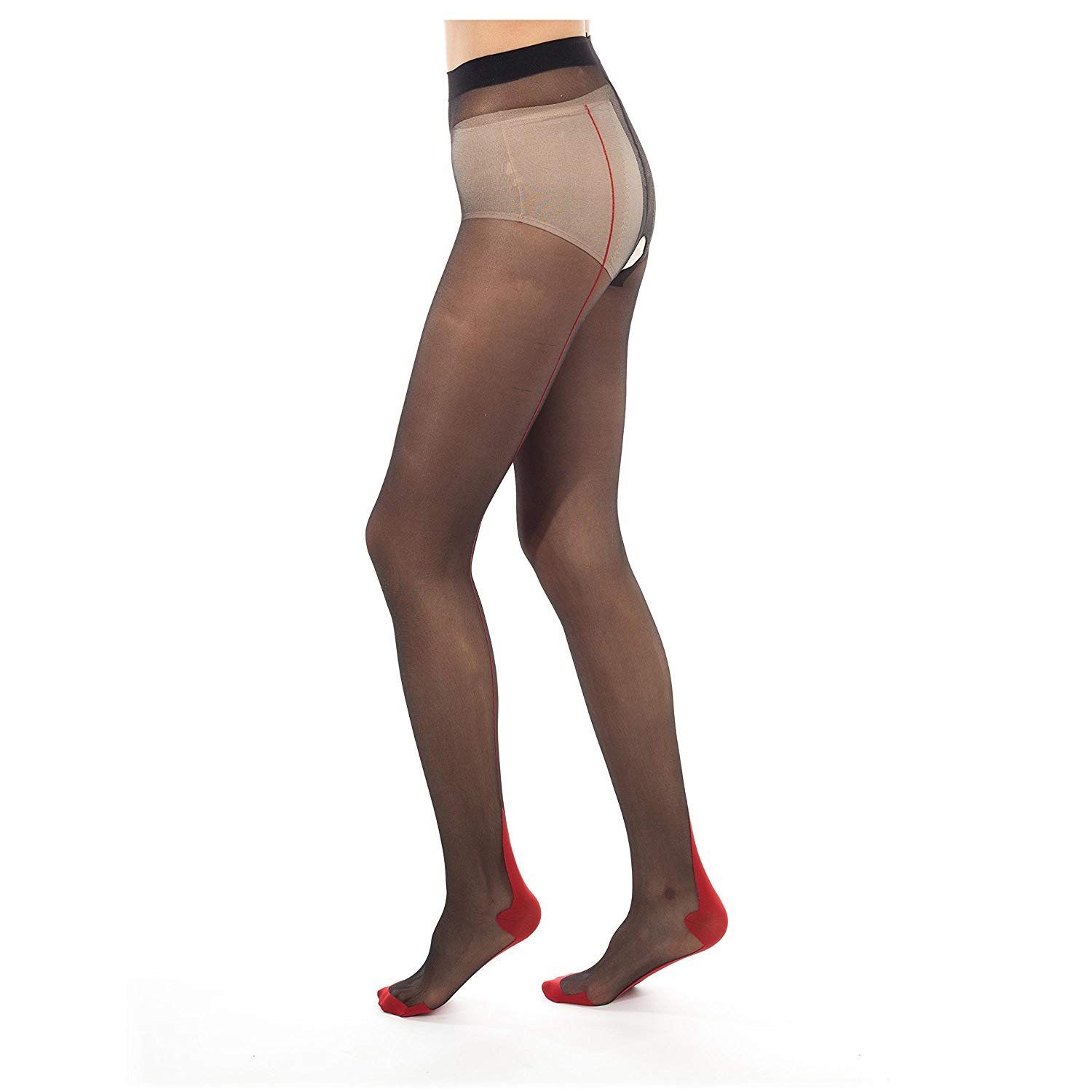 best of Seam crotchless pantyhose Back