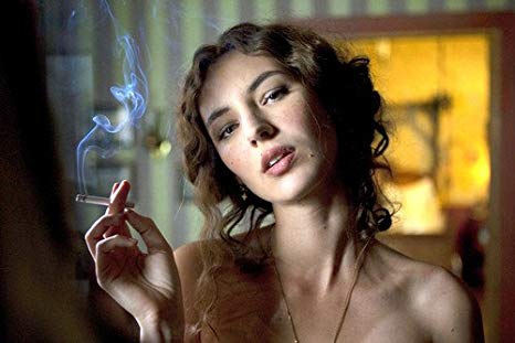 Busty smoking woman
