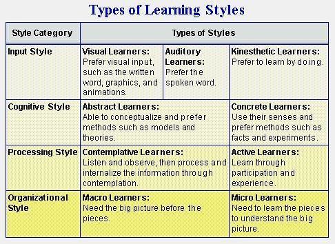 Evil E. reccomend Description of adult learning styles