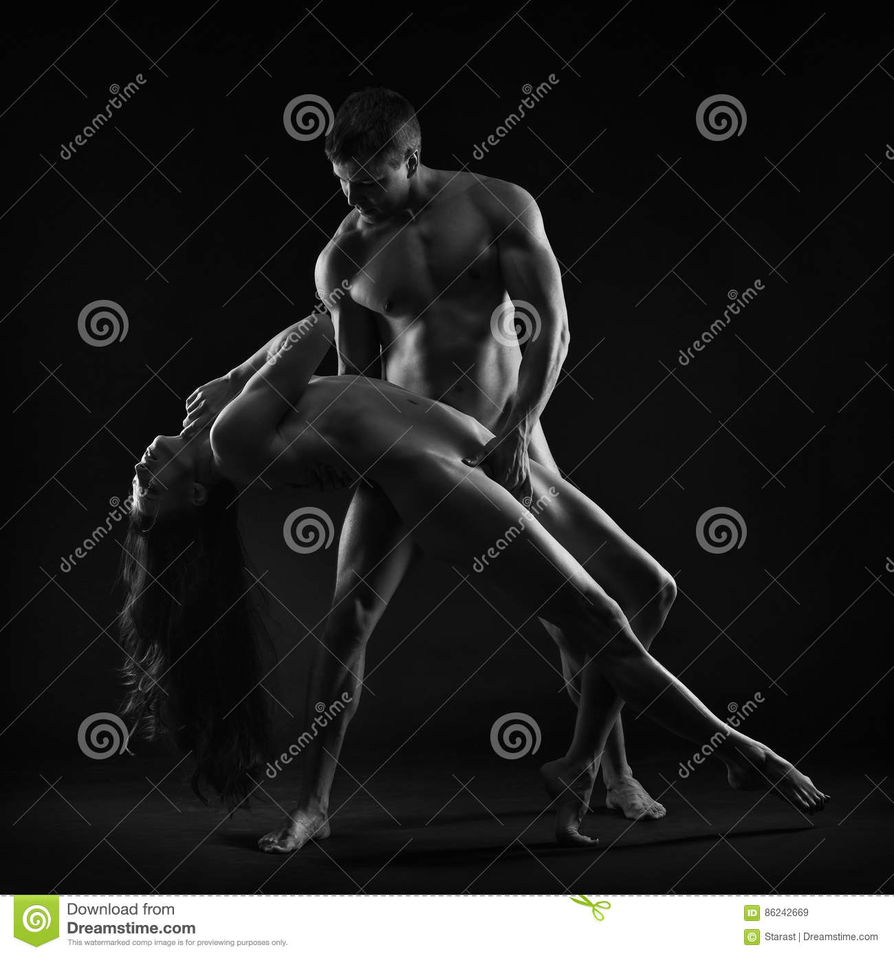 Naked couple in black and white