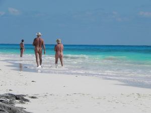 Naked girls on beach of barcelona