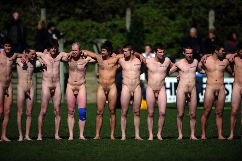 Naked young rugby team