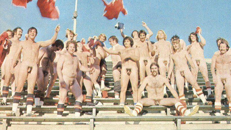 Naked young rugby team